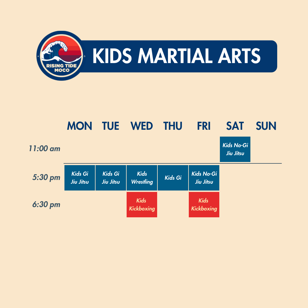 Kids Martial Arts weekly class schedule at Rising Tide MoCo MMA